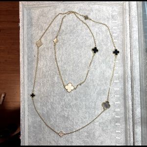 Black white grey flowers gold necklace